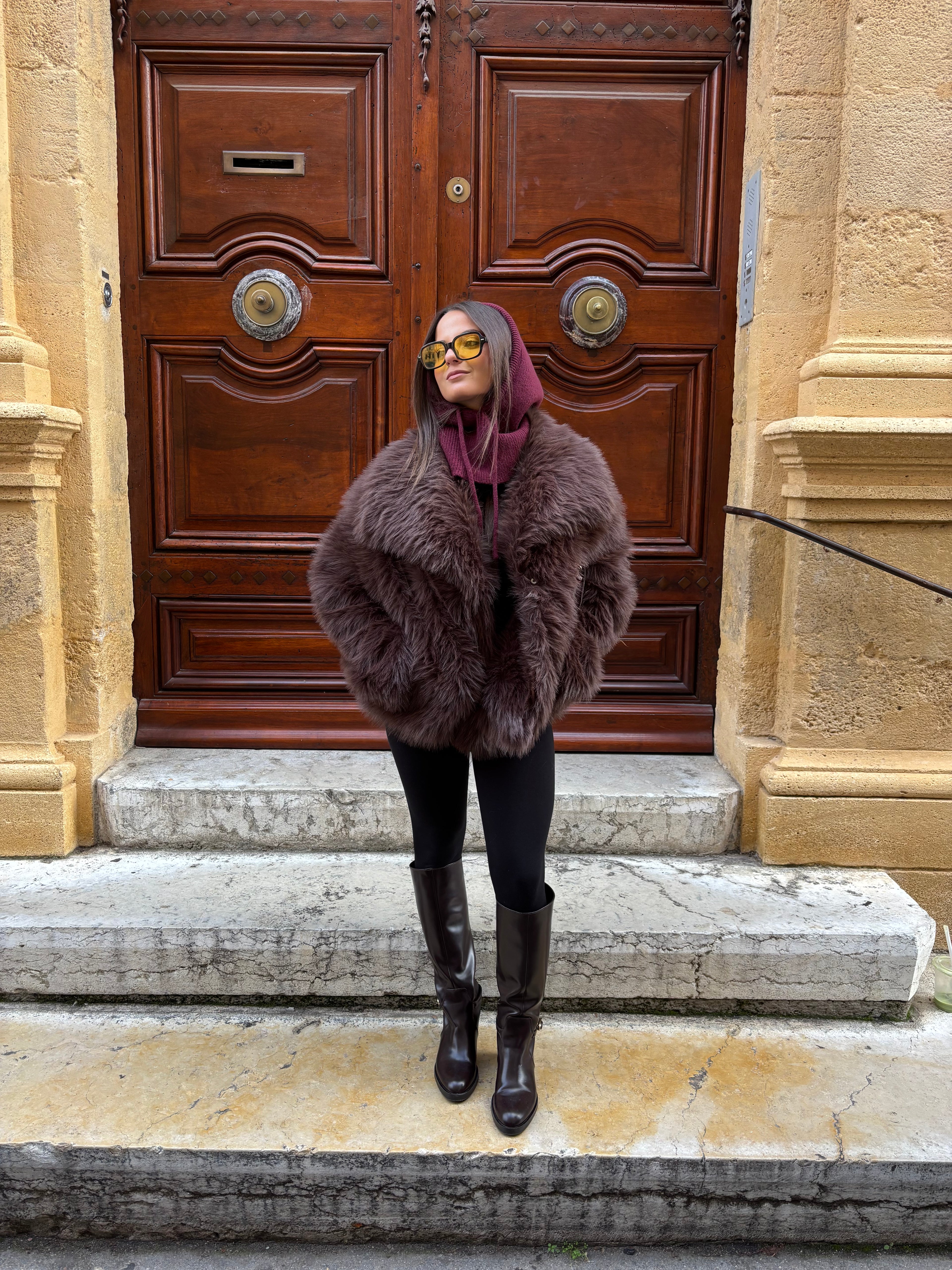 Manteau en fourrure marron