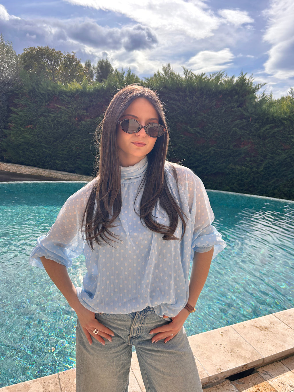 Blouse à pois bleu