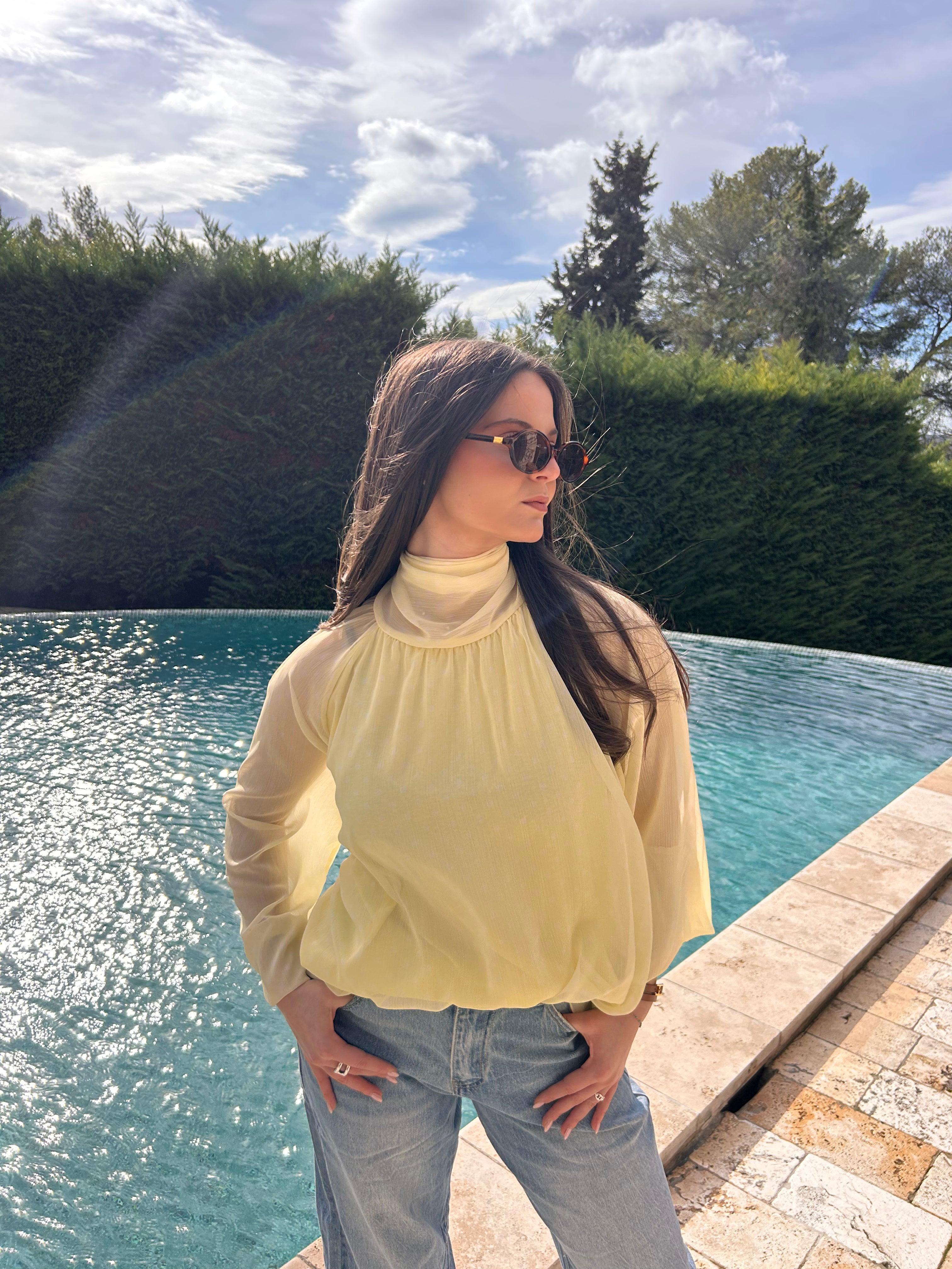 Blouse à pois jaune